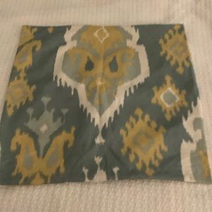 Set of two 20x20 cotton pillow covers in blue, yellow Ikat print